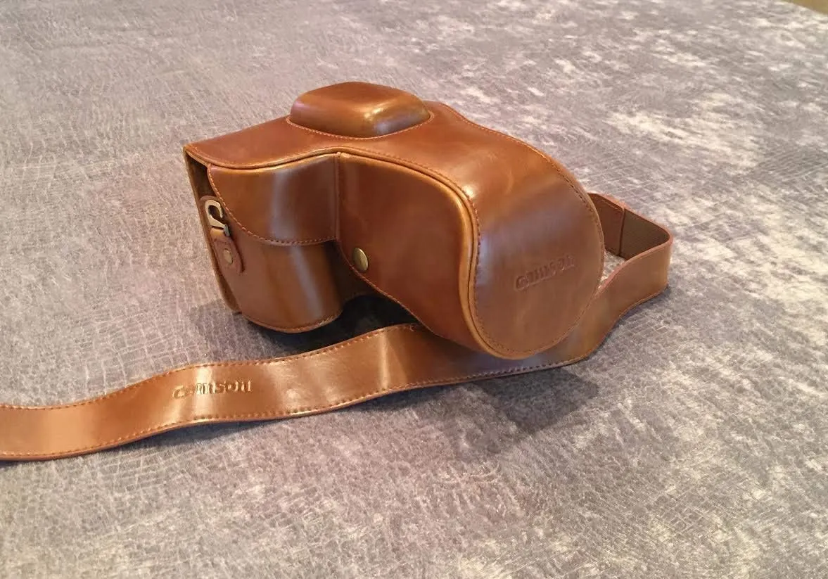 Camson Leather Case for Canon EOS Rebel T8i T7i, T6s, T6i, T5i, T3i, w/18-135 or 18-55 Lens (Coffee)