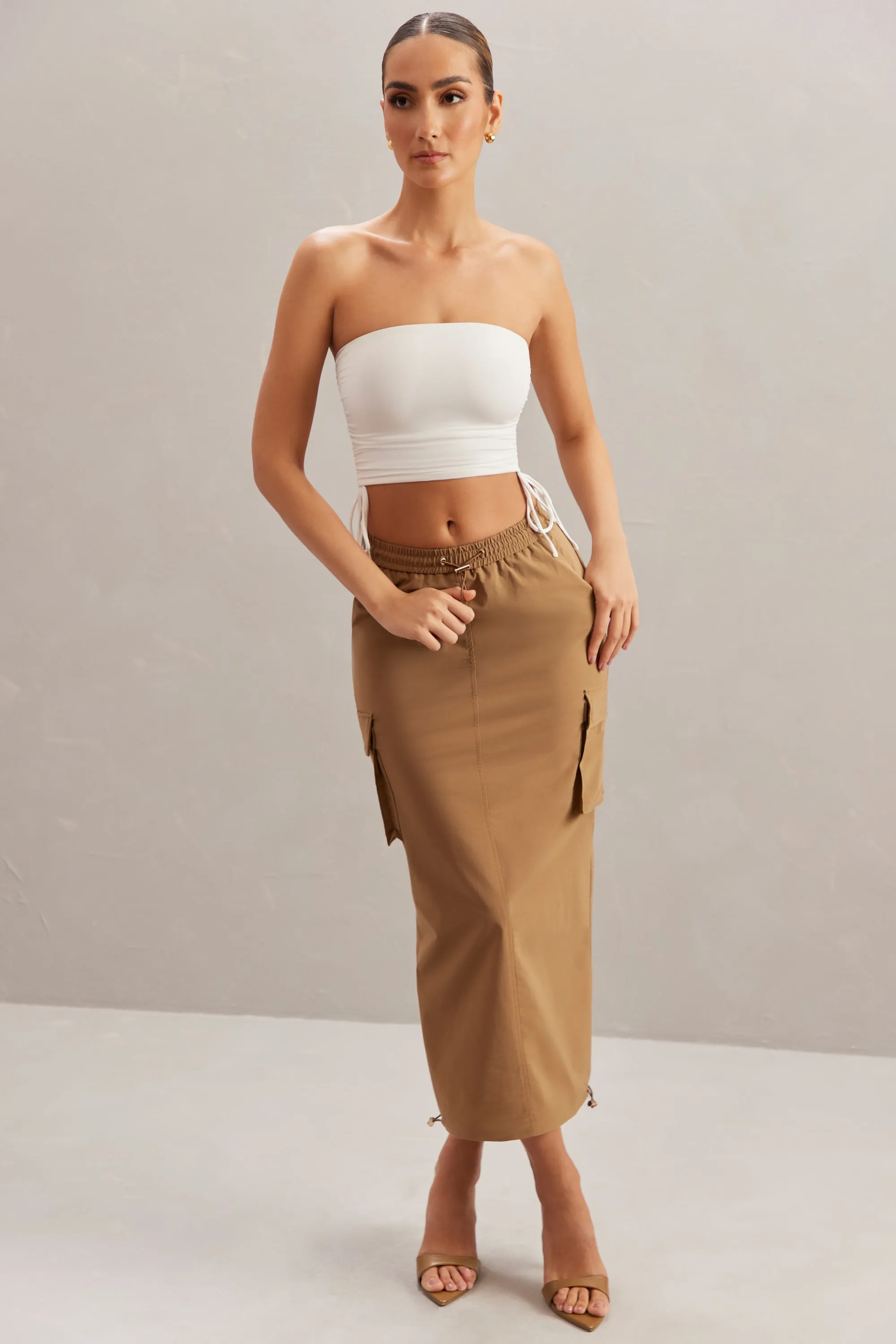 Cargo Maxi Skirt in Tan