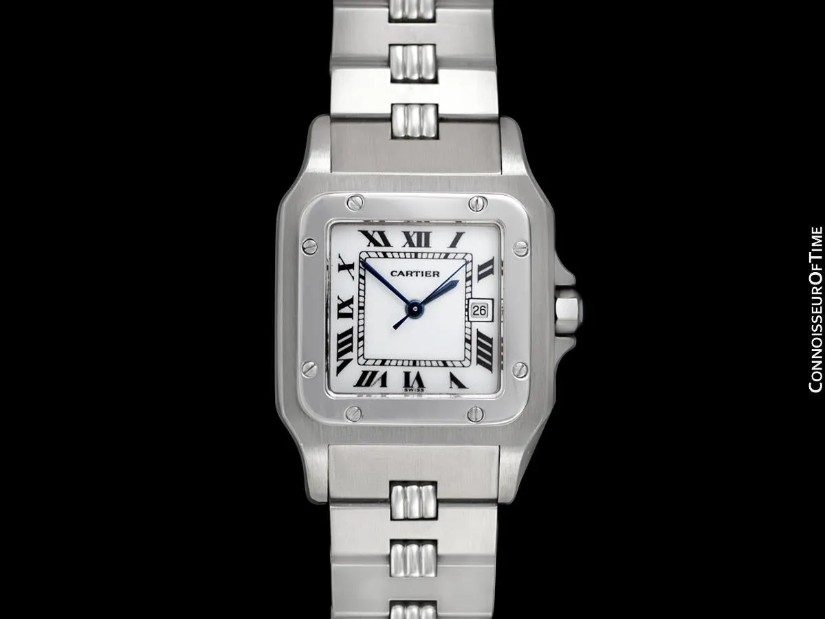 Cartier Santos Mens Automatic Stainless Steel Watch with Godron Bracelet