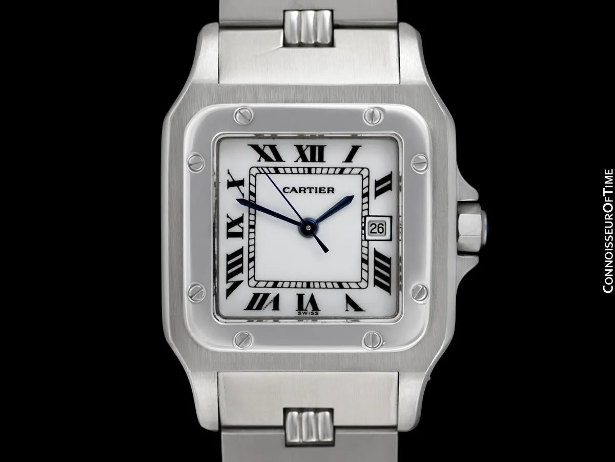 Cartier Santos Mens Automatic Stainless Steel Watch with Godron Bracelet