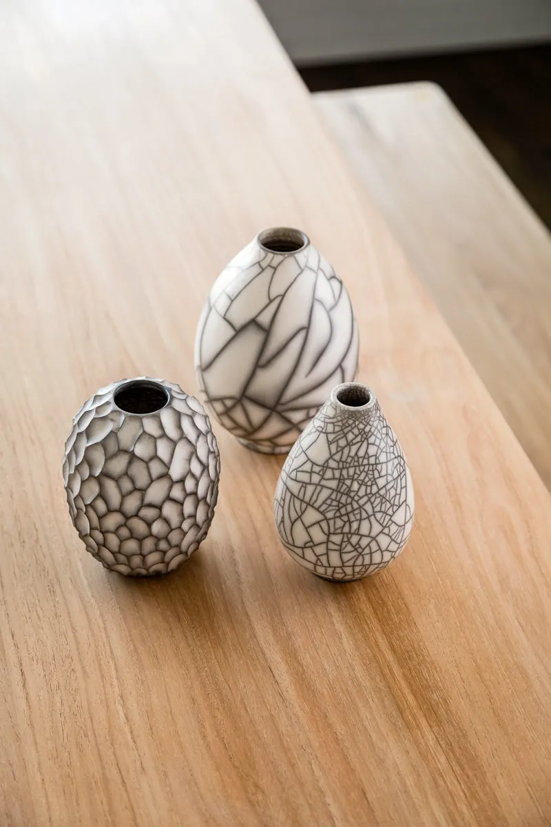 Carved Naked Raku Craquele Vase -Tall