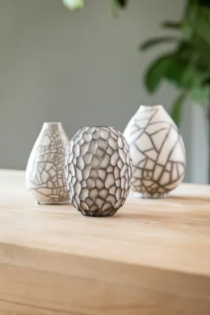 Carved Naked Raku Craquele Vase -Tall