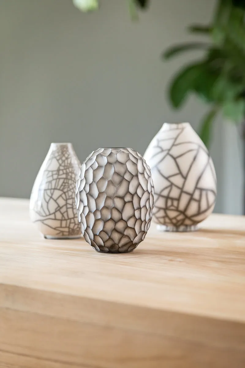 Carved Naked Raku Craquele Vase -Tall