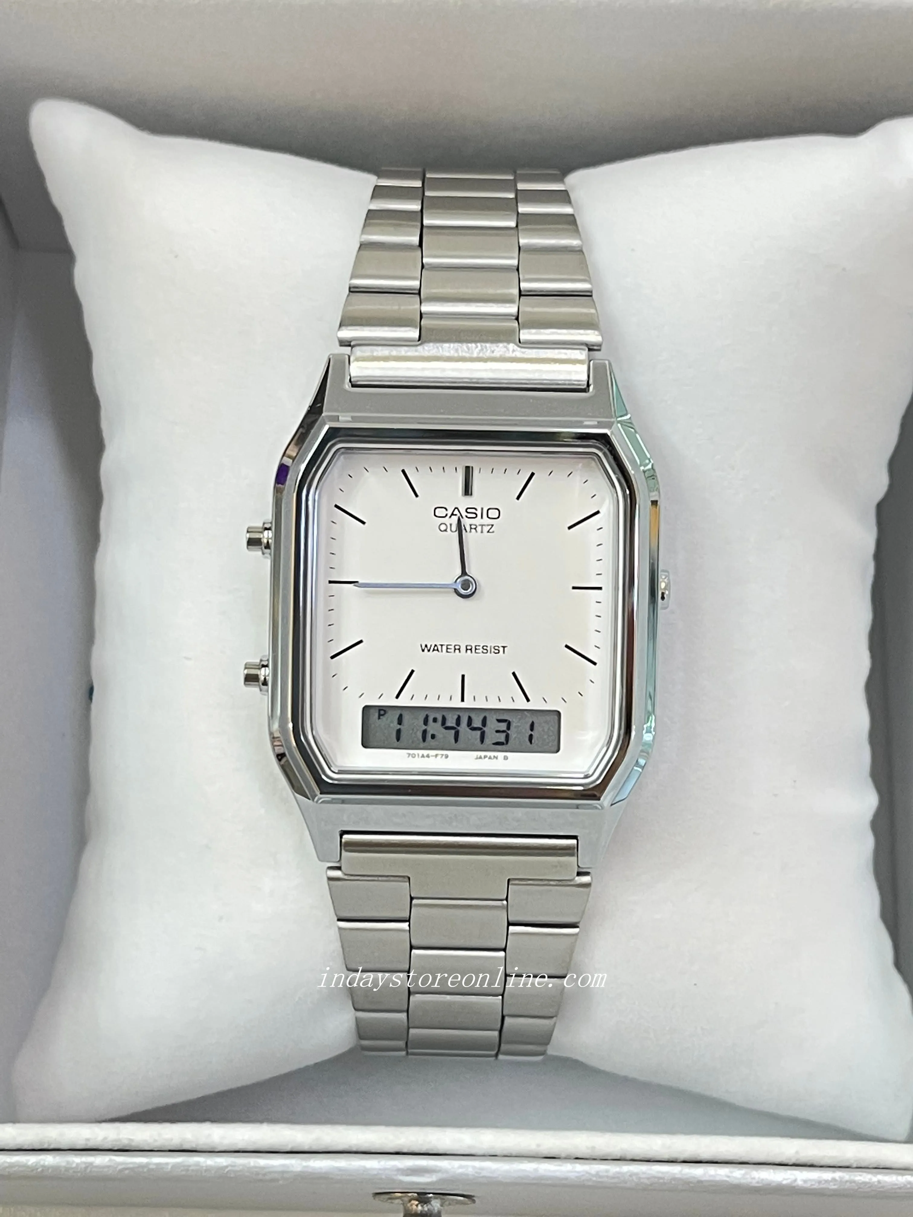 Casio Vintage Unisex Watch AQ-230A-7D Silver Plated Stainless Steel Self-adjustable Band