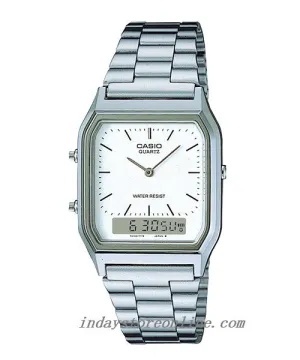 Casio Vintage Unisex Watch AQ-230A-7D Silver Plated Stainless Steel Self-adjustable Band