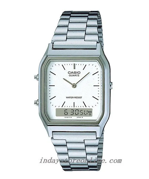 Casio Vintage Unisex Watch AQ-230A-7D Silver Plated Stainless Steel Self-adjustable Band