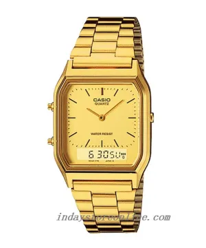 Casio Vintage Unisex Watch AQ-230GA-9D Gold Plated Stainless Steel Self-adjustable Band