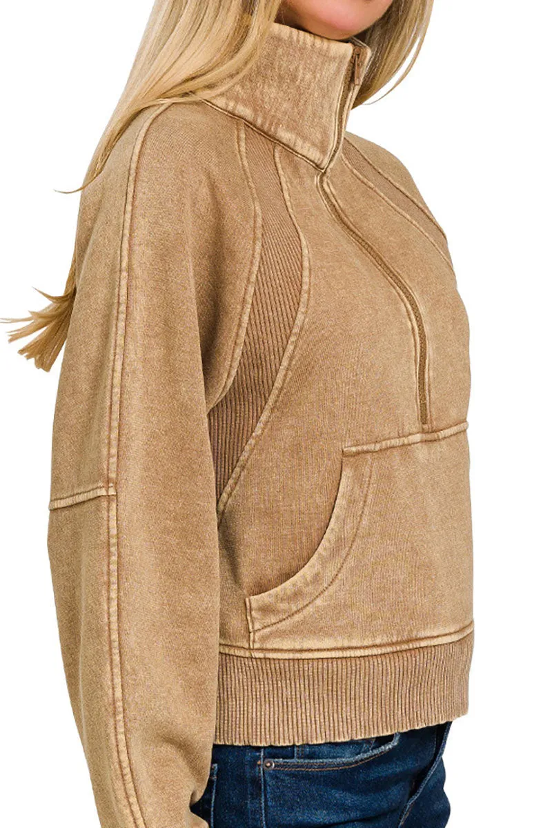 Cedar Rapids Deep Camel Half Zip Fleece Pullover