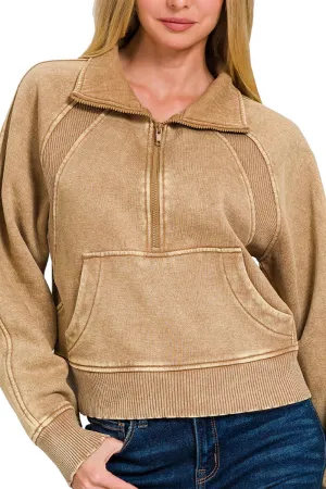 Cedar Rapids Deep Camel Half Zip Fleece Pullover
