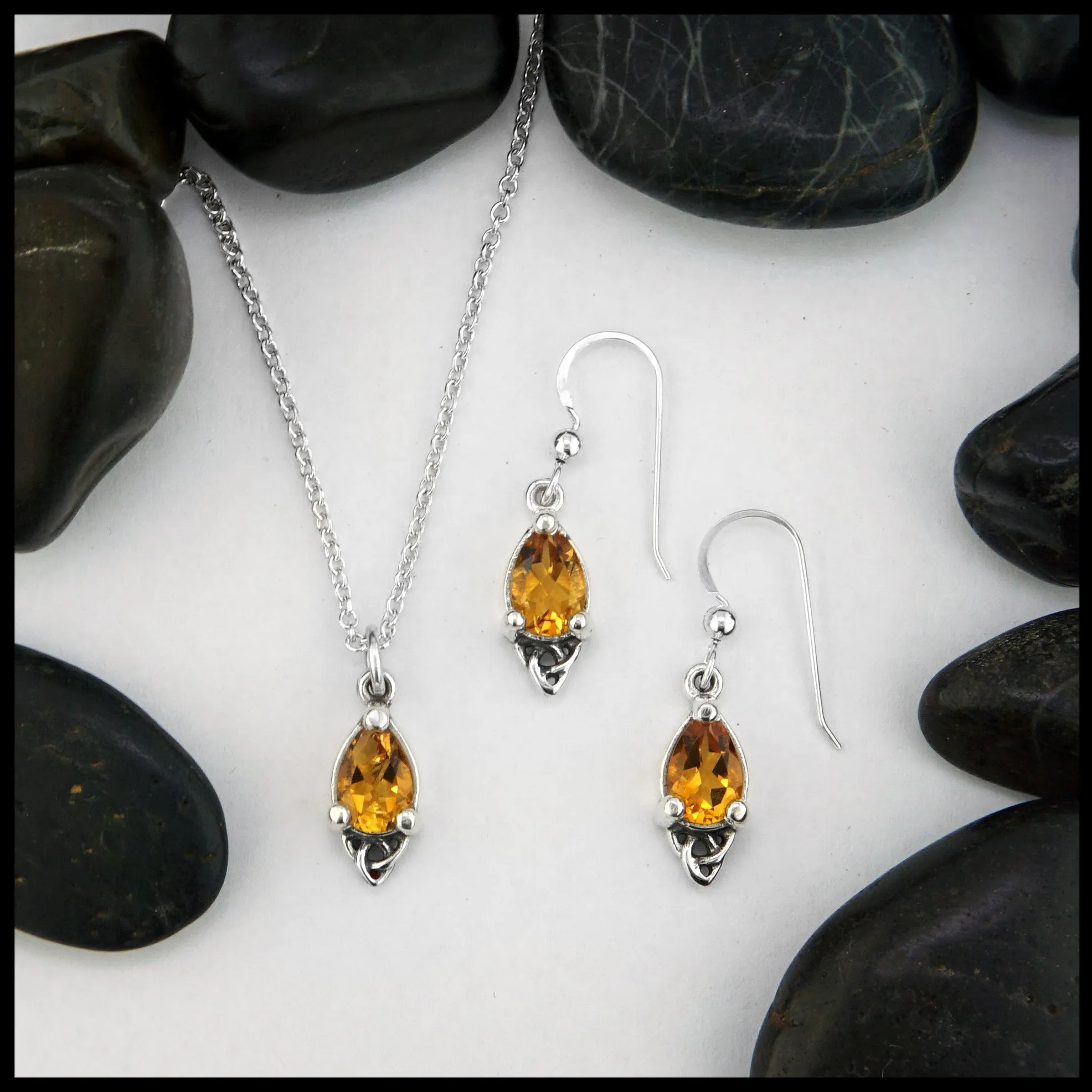 Celtic Goddess Pendant and Earring Set with Citrine