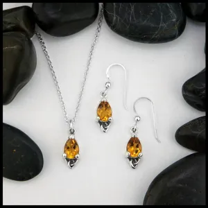 Celtic Goddess Pendant and Earring Set with Citrine