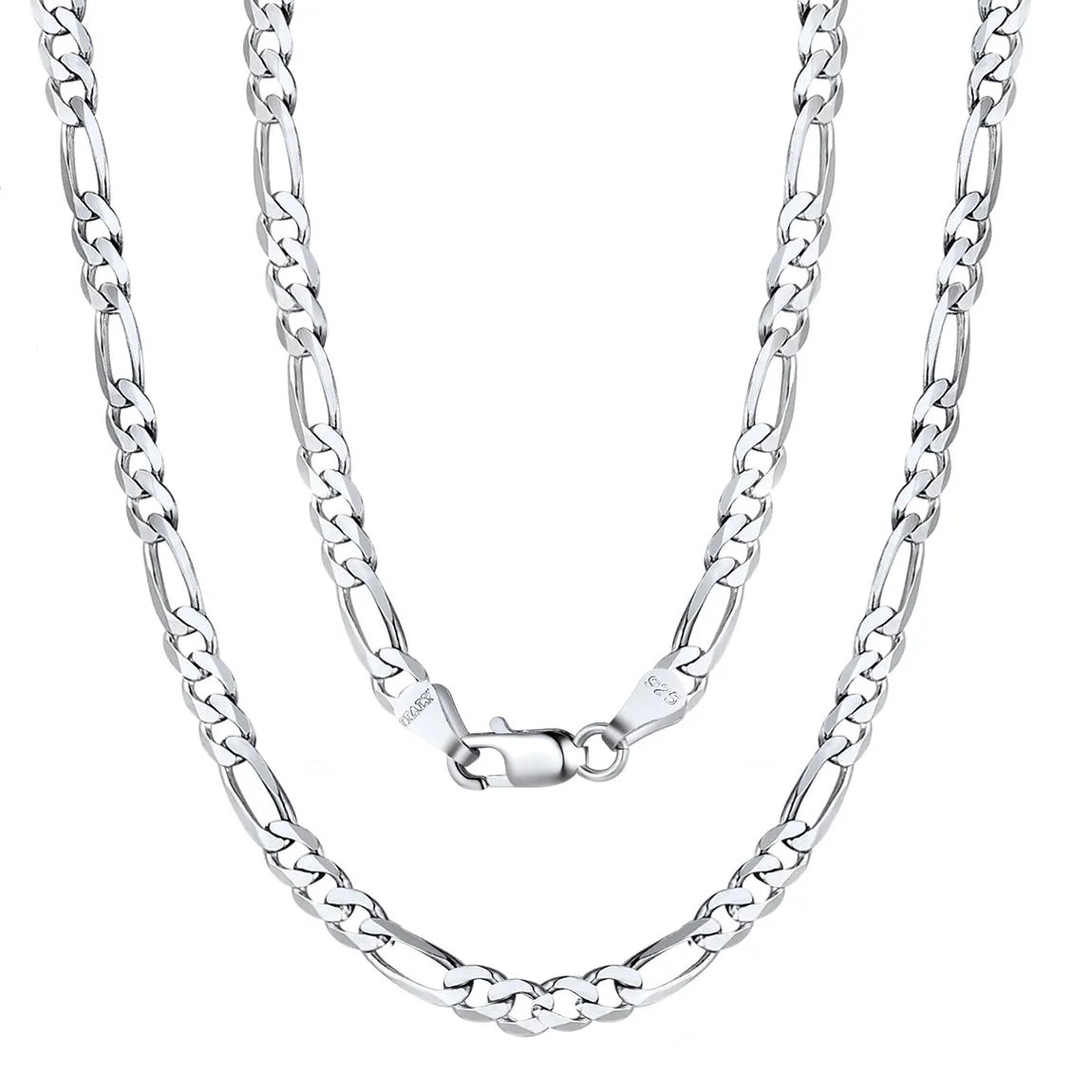 ChainsPro Solid 925 Sterling Silver Figaro Chain Men Women Necklace, 3mm/5mm, 14"-28", Jewelry Gifts for Men/Women