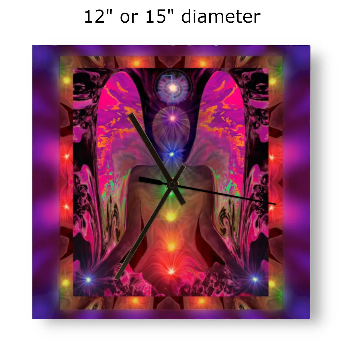 Chakra Art Wood Wall Clock, Square Functional Colorful Decor, Reiki Angel Art  - "Balance Within Chaos"