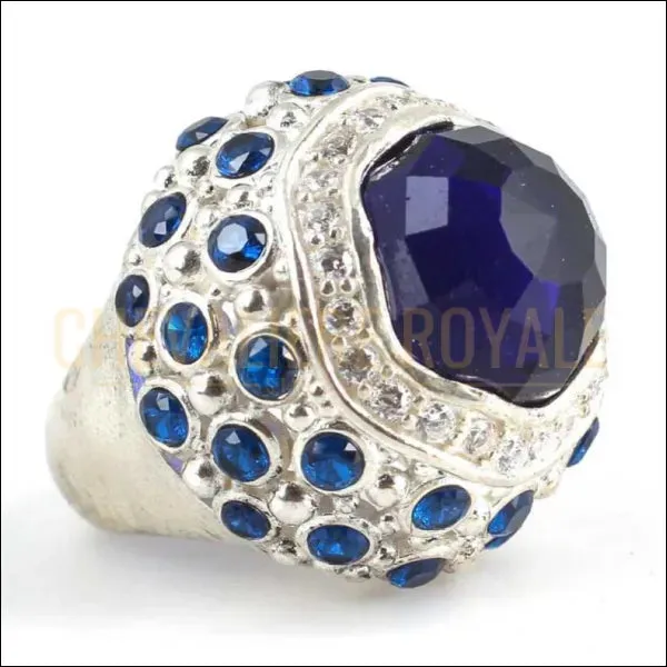 Chevalière Femme Argent avec Pierres de Zircon et Saphir