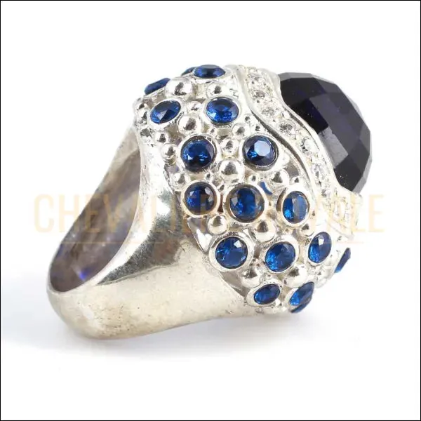 Chevalière Femme Argent avec Pierres de Zircon et Saphir