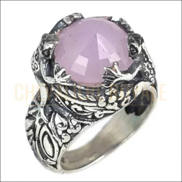 Chevalière Femme en Argent avec Pierre de Quartz Rose