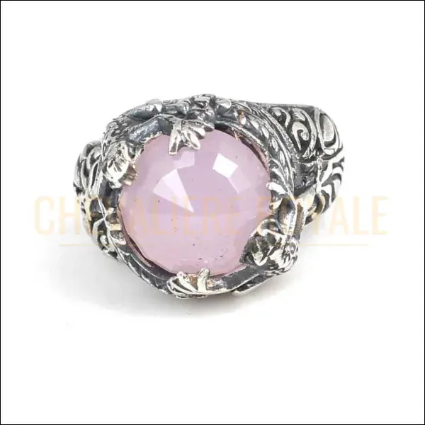 Chevalière Femme en Argent avec Pierre de Quartz Rose