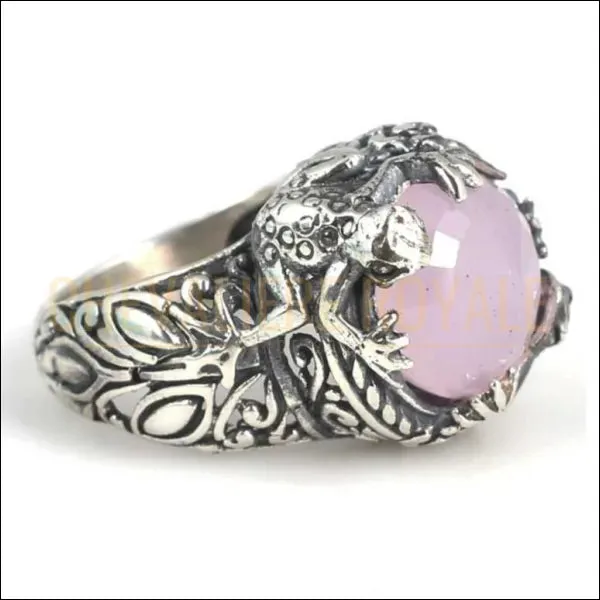 Chevalière Femme en Argent avec Pierre de Quartz Rose
