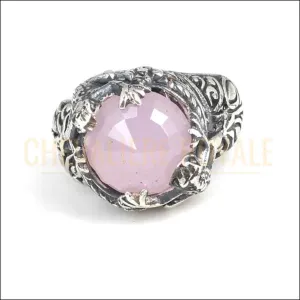 Chevalière Femme en Argent avec Pierre de Quartz Rose