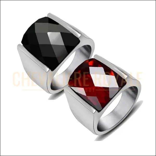 Chevalière homme en acier la pierre hexagonal de quartz métaphysique