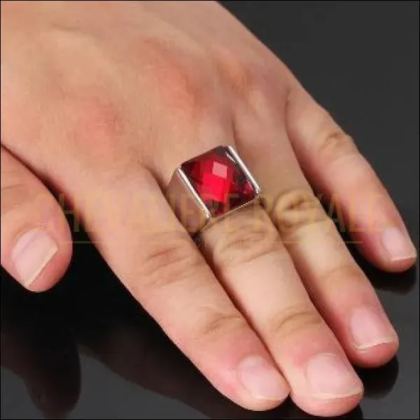 Chevalière homme en acier la pierre hexagonal de quartz métaphysique