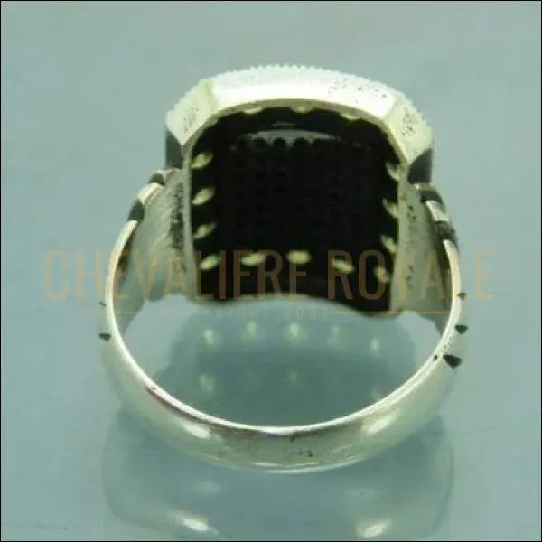 Chevalière homme en argent artisanale la pierre citrine et onyx