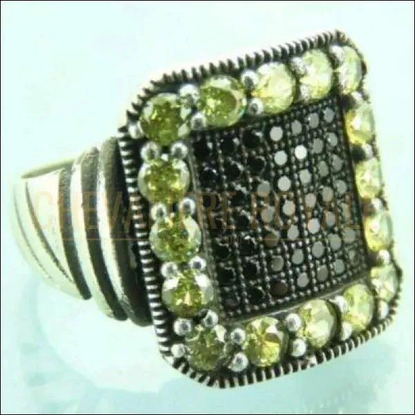 Chevalière homme en argent artisanale la pierre citrine et onyx