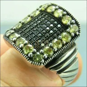 Chevalière homme en argent artisanale la pierre citrine et onyx