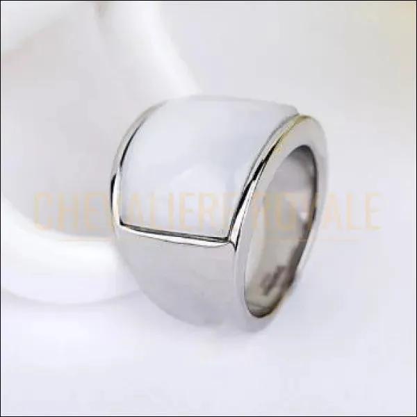 Chevalière pour femme en acier pierre arc-en-ciel huileux et vitreux