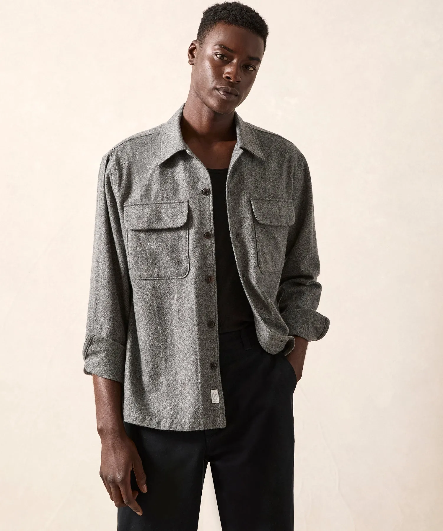 Classic Fit Italian Wool Cashmere Field Shirt in Charcoal