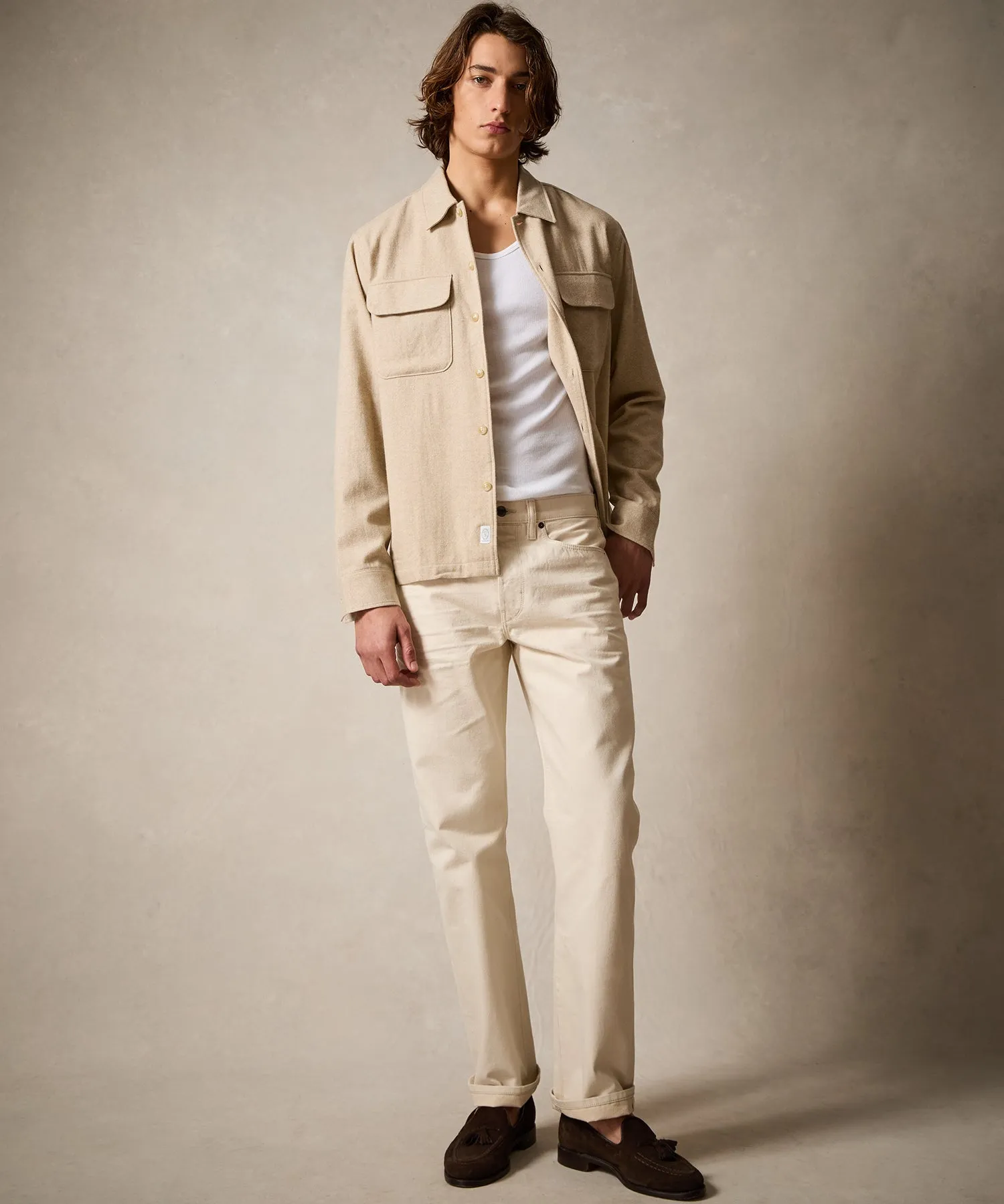 Classic Fit Italian Wool Cashmere Field Shirt in Cream