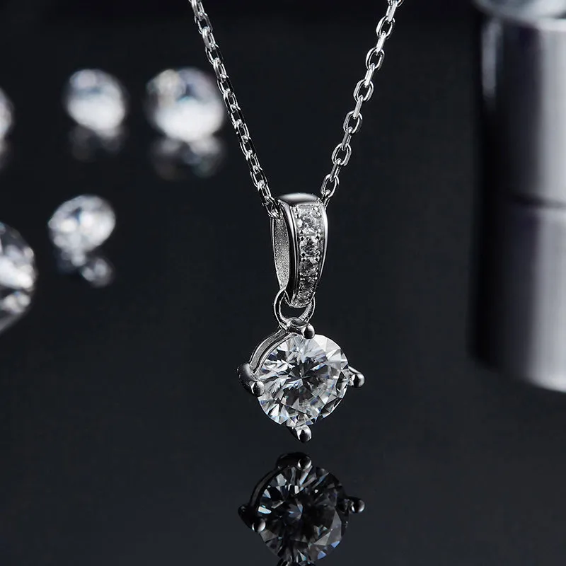 Classic Round 2ctw. Moissanite Stud Earrings and 2ct Moissanite Pendant Necklace Jewelry Set