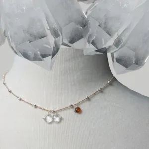 Clear Quartz, Rose Gold, and Hessonite Garnet