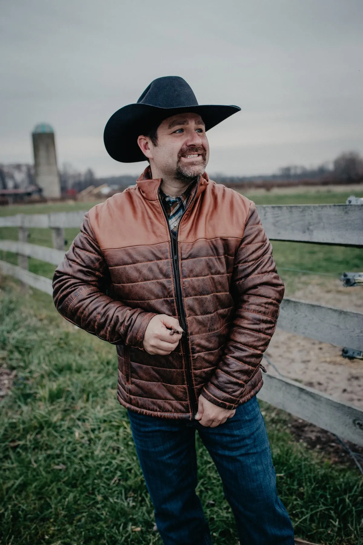 'Clyde' Men's Tobacco Puff Leather Jacket by STS Ranchwear (M - XXL)