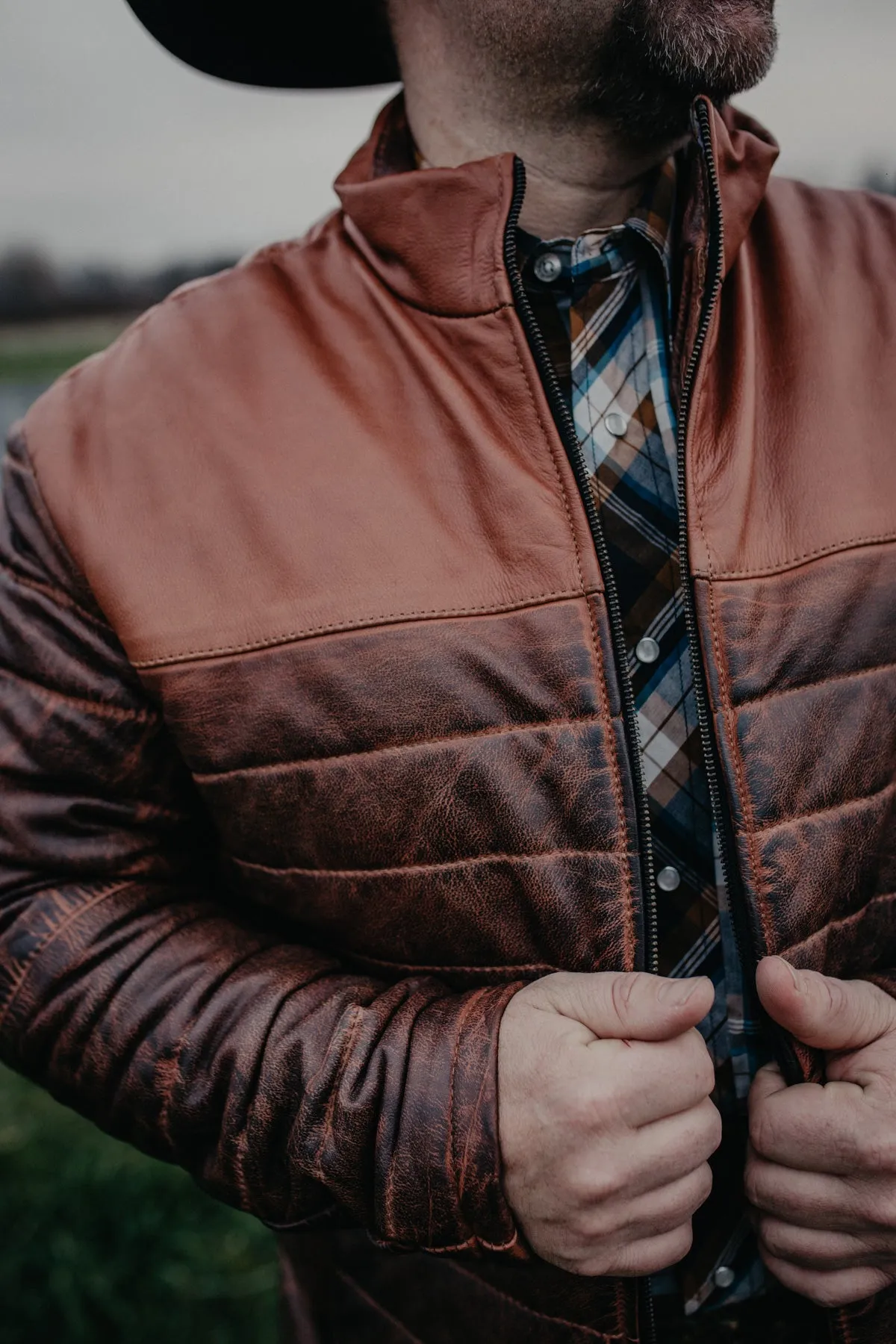 'Clyde' Men's Tobacco Puff Leather Jacket by STS Ranchwear (M - XXL)