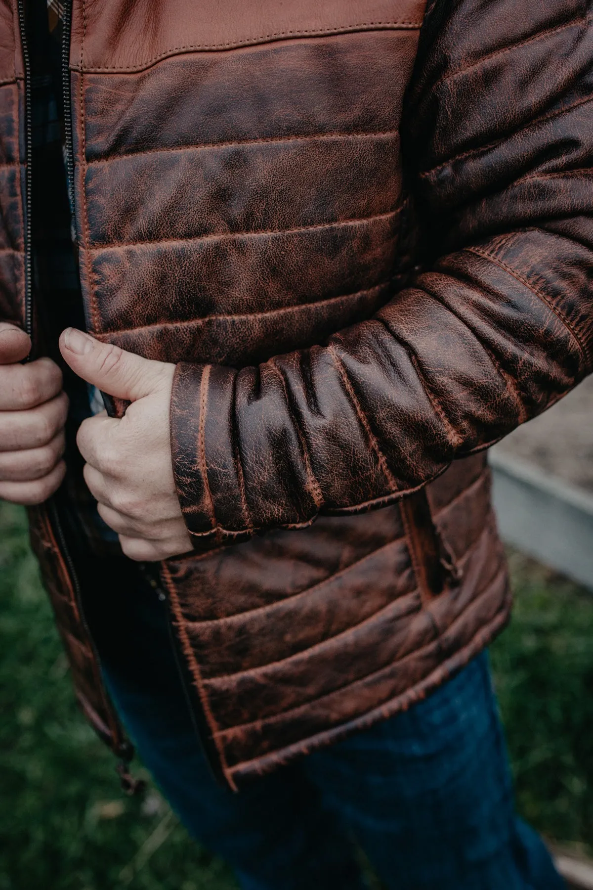'Clyde' Men's Tobacco Puff Leather Jacket by STS Ranchwear (M - XXL)