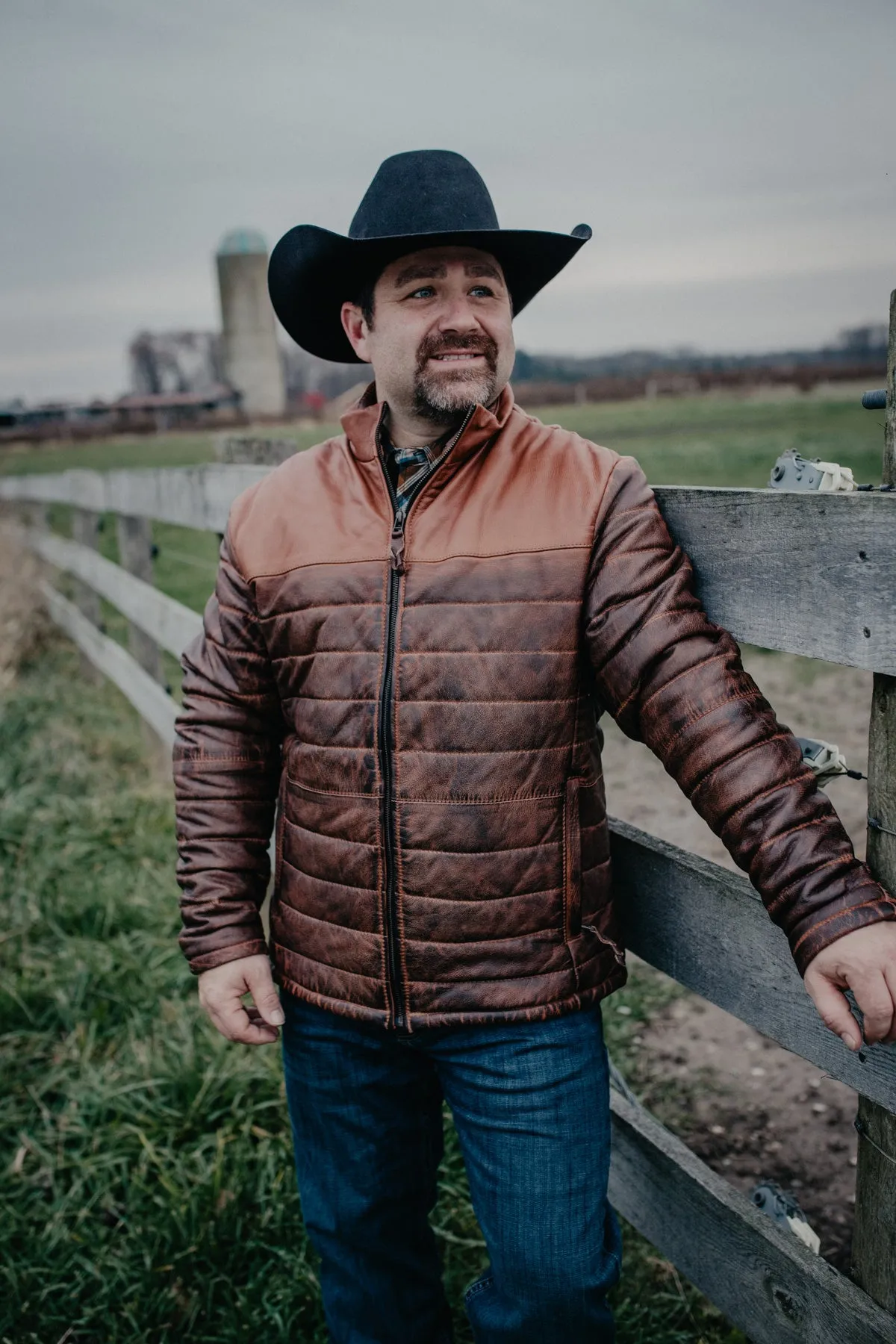 'Clyde' Men's Tobacco Puff Leather Jacket by STS Ranchwear (M - XXL)