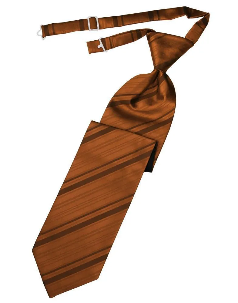 Cognac Striped Satin Necktie