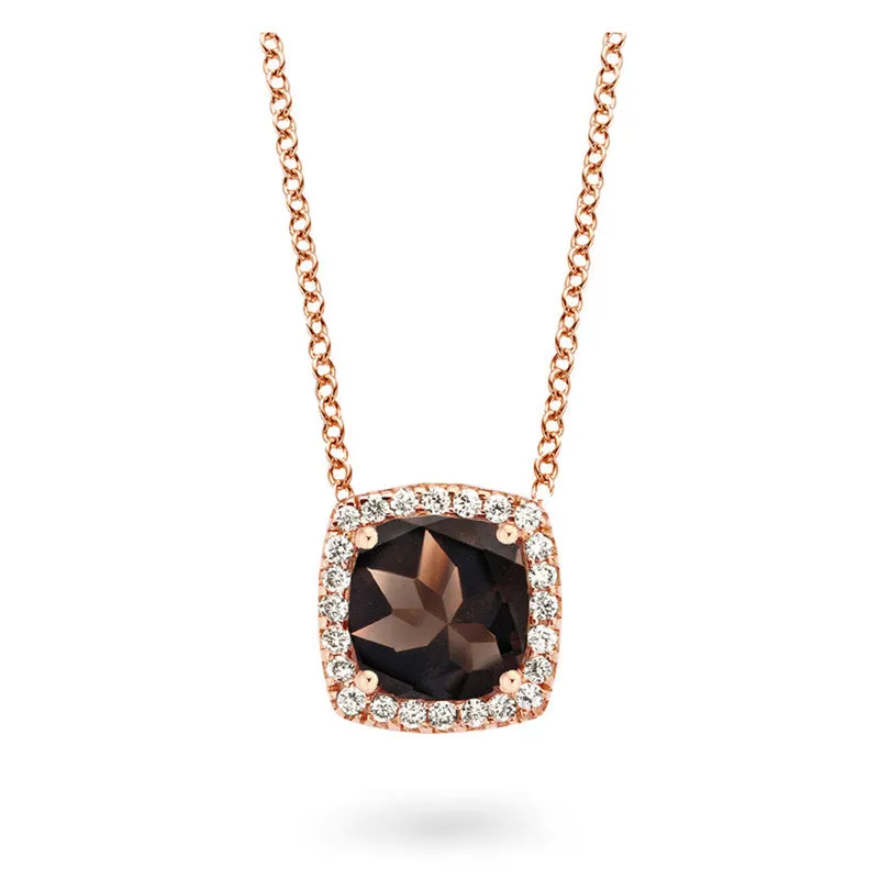 Collier One More - Etna Or Rose, Quartz Fumé et Diamants (050642VA)