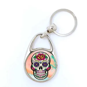 Colorful Sugar Skull Day of the Dead Key Chains Dia de Los Muertos Keychain
