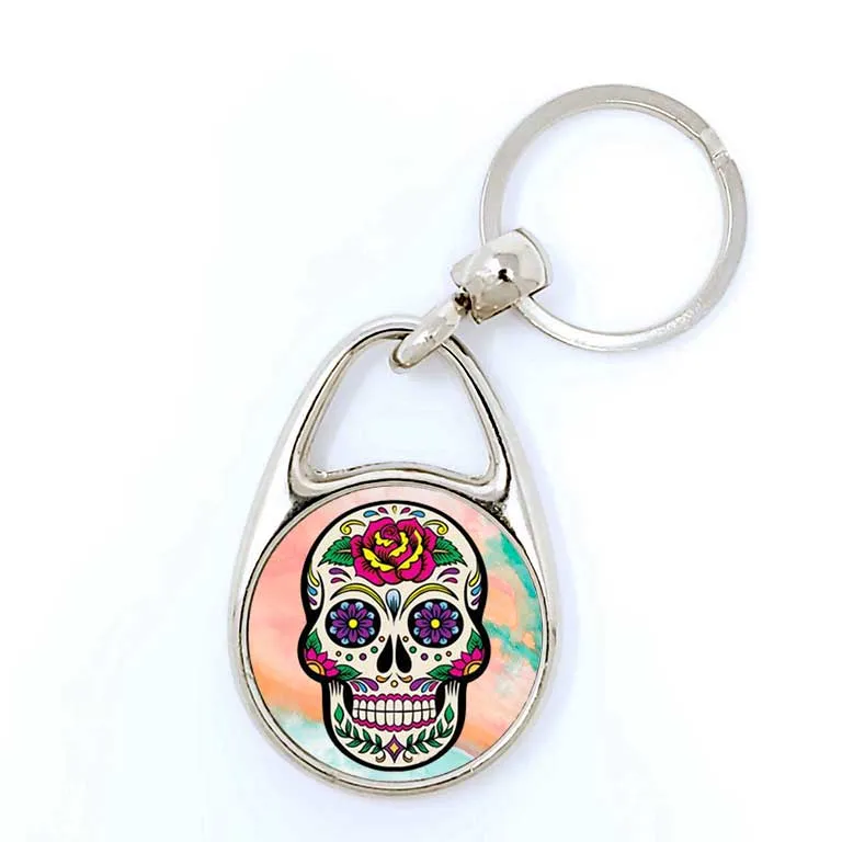 Colorful Sugar Skull Day of the Dead Key Chains Dia de Los Muertos Keychain