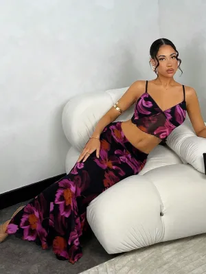 Conjunto Elegante de Top Cami y Falda Floral