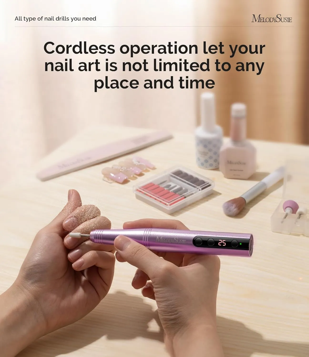 Cordless Electric Nail Drill Machine 11 in 1 Kit,Pc180F 25000RPM Portable Rechargeable Nail Efile Set for Acrylic Gel Dip Powder Nails, 25 Speeds Manicure Pedicure Polishing Shape Tools