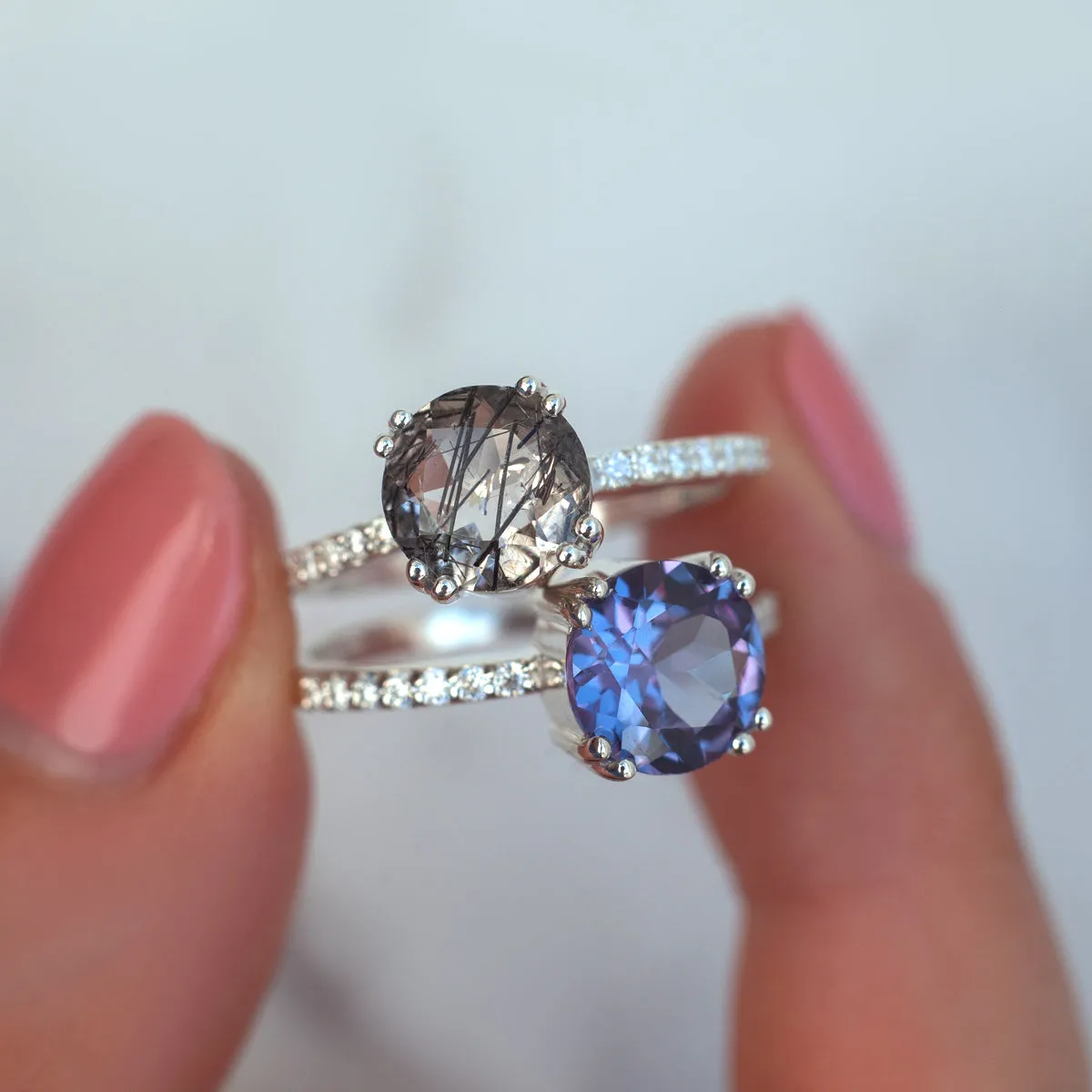 Corinne Black Rutile Quartz Solitaire Ring