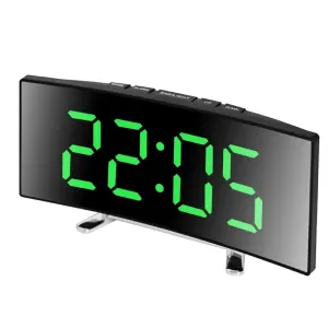 Creative Curved LED Clock with Mirror & Dual-Purpose Alarm