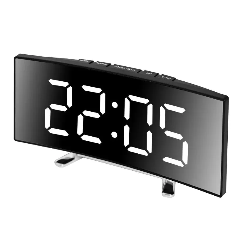 Creative Curved LED Clock with Mirror & Dual-Purpose Alarm
