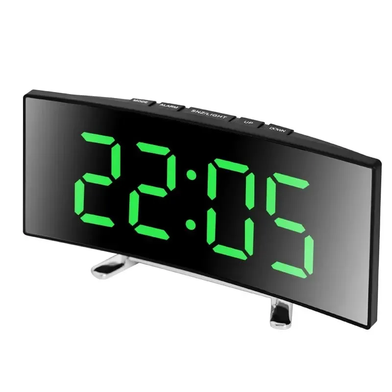 Creative Curved LED Clock with Mirror & Dual-Purpose Alarm