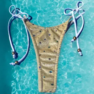 Creme Velvet Shimmer Tie Side Bikini Bottom | Denali Brand