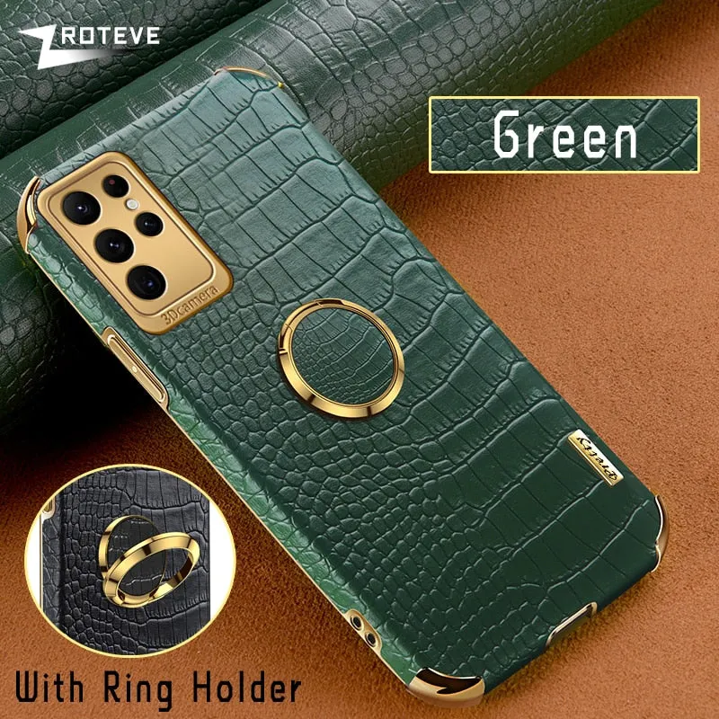 Crocodile Pattern Leather Case For Samsung Galaxy With Ring Holder Kickstand
