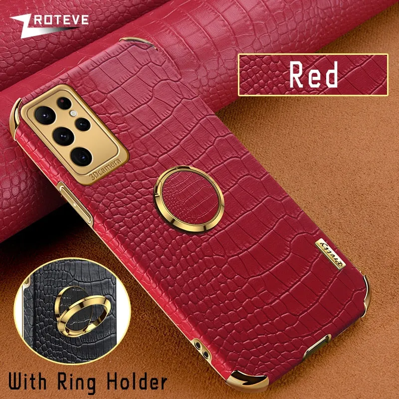 Crocodile Pattern Leather Case For Samsung Galaxy With Ring Holder Kickstand